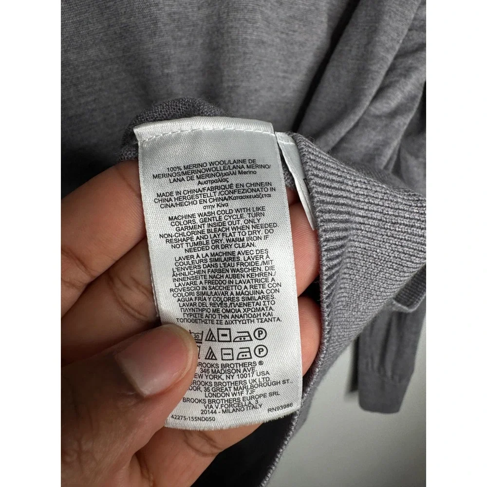Brooks Brothers Brookstech Merino Wool V-Neck Sweater Mens XL Gray Pullover
